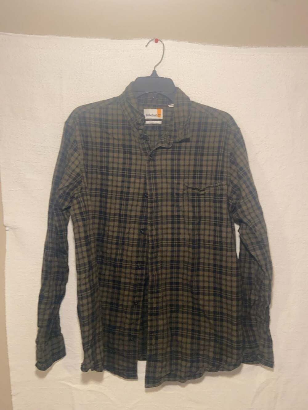 Timberland Men's Regular Fit Plaid Long Sleeve Button Down Shirt Olive Green XL